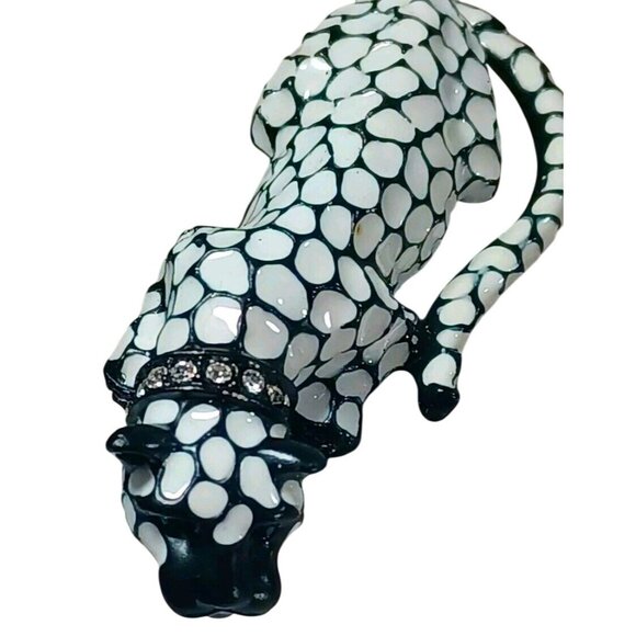 Vintage Cloisonne Style Siamese Cat Brooch Pin Black White Crystals Gree… - Picture 7 of 9